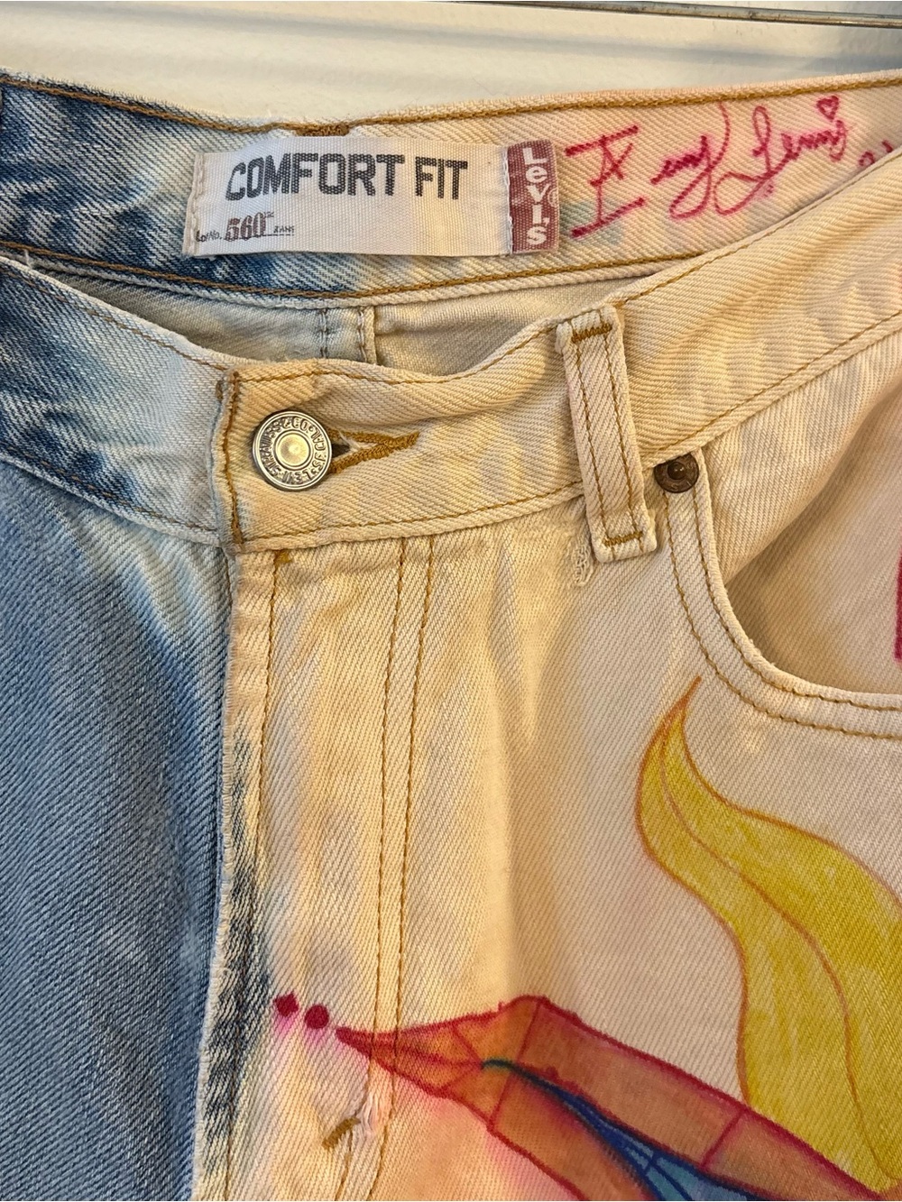 Vtg Levi's 560 Jeans Hand Painted 34x30 Loose Tapered Celestial Art Sun Festival - Picture 3 of 12
